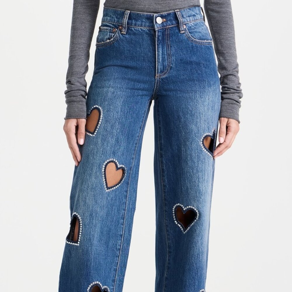 SOLD OUT Alice Olivia Karrie Heart Cutout Denim Jeans NWT $550